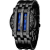 Binary Matrix Blue LED Digital Watch Mens Classic Creative Fashion Black Plated Wrist Watches - Black Blue