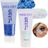 MEICOLY Pink and Clear White Face Body Glitter Set,Pink Face Glitter Gel,Singer Concerts Festival Rave Accessories,Glitter Face Paint for Women Kids,Mermaid Glitter Makeup,Body Glitter for Women - white and blue face glitter