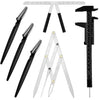 6 Pieces Tattoo Eyebrow Ruler 3 Point Positioning Ruler Mini Caliper Double Scale Vernier Caliper Eyebrow Golden Ratio Caliper Microblading Ruler Gauge Ruler Measuring Tool with Eyebrow Shaver - black, silver