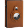 GAOCHALE AirTag Wallet Genuine Leather Air Tag Wallet RFID Technology Credit Card Holder with Minimalist Wallet for Men for Apple AirTag (No Airtag Included)(Black) - Light Brown