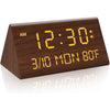 Kogonee Wooden Digital Alarm Clock, 0-100% Dimmer, 2 Alarm Settings, Weekday/Everyday Mode, 9 Mins Snooze, 12/24H, Temperature and Date Display for Office, Travel, Bedroom Alarm Clock (Brown) - Brown