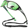 FAGUMA Sports Polarized Sunglasses For Men Cycling Driving Fishing UV400 Protection - Black Green Frame/Green Mirrored Lens