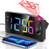 GOLOZA Projection Alarm Clock, Digital Clock with Modern Curved Design 180° Rotatable Projector, 3-Level Brightness Dimmer, Clear Red LED Display, Progressive Volume, 9mins Snooze,12/24H, for Bedroom - Y-colorful Digit+red Projection