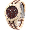 BEWELL Men's Wooden Watches Handmade Date Display Analog Quartz Luminous Wristwatch - Maple and Red Sandalwood