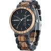 BEWELL Wood Watches for Men Week & Date Quartz Mens Wooden Watch - Ebony and Zebrawood(Black Face)