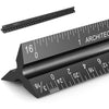 12" Architectural Scale Ruler Aluminum Architect Scale Triangular Scale Ruler for Architects, Draftsman, Students and Engineers, Black - Black