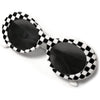 White Retro Oval Mod Thick Frame Sunglasses Round Lens Clout Glasses Goggles - Checkered
