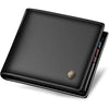 LAORENTOU Men's Wallets Genuine Leather Mens Bifold Wallets with Zipper Coin Pocket Casual Men Purse Slim Wallet - Jet Black