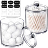 SheeChung 2 Pack of 10 Oz. Small Clear Plastic Apothecary Jar - Qtip Dispenser Holder Bathroom Vanity Storage Canister Acrylic Jar for Cotton Balls/Swabs/Rounds,Q-tips (Black) - Clear