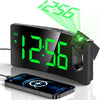 GOLOZA Projection Alarm Clock, Digital Clock with Modern Curved Design 180° Rotatable Projector, 3-Level Brightness Dimmer, Clear Red LED Display, Progressive Volume, 9mins Snooze,12/24H, for Bedroom - X-green Digit+green Projection