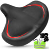 Bicycle Seat, Bike Seat for Women Men Extra Comfort Wide, Oversized Comfortable Seats Saddle for Peloton Bikes, Fit for Exercise Bikes, Electric Bikes, Mountain Bikes, Cruiser Bikes - Red