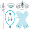 Princess Dress Up Party Accessories for Princess Costume Gloves Tiara Wand Necklace Earrings Bracelet and Ring Gift Set 9pcs (Blue, Set of 7, 9pcs) - Blue