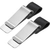 MECCANIXITY 50mm Stainless Steel Clip with PU Leather Pen Loop Pencil Holder for Notebook Journal Diary, Silver Black Pack of 2 - Silver, Black