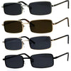 SA106 Mens Retro Vintage Narrow Rectangular Pimp Metal Sunglasses - (4-pack) 1 Pair of Each Color