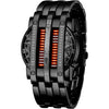 Binary Matrix Blue LED Digital Watch Mens Classic Creative Fashion Black Plated Wrist Watches - Black Red