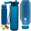 Hydracy Water Bottle with Time Marker -Large BPA Free Water Bottle & No Sweat Sleeve -Leak Proof Gym Bottle with Fruit Infuser Strainer & Times to Drink -Ideal for Fitness Sports & Outdoors - Midnight Blue