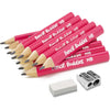 Short Jumbo Pencils for Kids - 12 Fat HB Graphite Pencils with Triangle Grip & Pink Ink, 14-Piece Set with Sharpener & Eraser - Pink