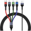 USAMS 2Pack Multi Charging Cable Charger Cord Nylon Braided 10ft/3m 4 in 1 USB Adapter with IP/Type C/Micro Connector for Phone/Galaxy and More - Multicolored