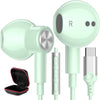 iMangoo USB C Headphones Type C Earphones for Samsung Galaxy S25 Ultra S24 Plus S23 S22 S21 S20 HiFi DAC Magnetic Wired Earbuds Microphone for iPhone 15 16 16e 17 Air for Apple Android Pixel 10 White - Mint Green