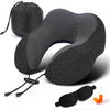 Travel Pillow, Best Memory Foam Neck Pillow Head Support Soft Pillow for Sleeping Rest, Airplane Car & Home Use (Dark Blue) - Black-e