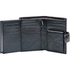POKOFO Large RFID Genuine Leather Card Holder Trifold Wallet Snap Closure 3 ID Windows for men - Black