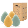 myHomeBody Natural Konjac Facial Sponges – Teardrop Shape - for Gentle Face Cleansing and Exfoliation - with Activated Charcoal and Aloe Vera, Set of 4 - 2 Turmeric Yellow, 2 Aloe Green