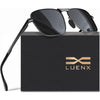 LUENX Rectangular Polarized Aviator Sunglasses for Men Retro Pilot Shades Driving UV400 Protection - Black Lens/Gunmetal Frame