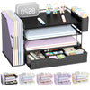 gianotter Wood Desk Organizers and Accessories with File Holder, 4-Tier Desk Accessories & Workspace Organizers with Drawer and Pen Holder, Paper Organizer for Office Supplies (Black) - Black