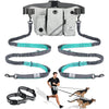 SHINE HAI Retractable Hands Free Dog Leash with Dual Bungees for 2 Dogs, Adjustable Waist Belt Fanny Pack, Reflective Stitching Leash for Running Walking Hiking Jogging Biking Black - Gray