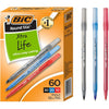 BIC Round Stic Xtra Life Assorted Ink Ballpoint Pens, Medium Point (1.0mm), 60-Count Pack of Bulk Pens, Flexible Round Barrel for Comfortable Writing, No. 1 Selling Ballpoint Pens - Assorted Colors