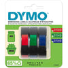 DYMO Self-Adhesive Embossing Labels, White Print on Black Tape, 3/8-Inch x 9.8-Foot Roll, 3 Pack - Red, Green, Blue