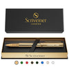 Scriveiner Black Lacquer Rollerball Pen - Stunning Luxury Pen, Real Gold Plating, Schmidt Ink Refill, Best Roller Ball Gift Set for Men & Women, Professional, Executive Office, Nice Pens - Gold (Personalized)
