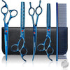 Professional Dog Grooming Scissors Set, 7 Inch/8 Inch Pet Grooming Scissors Chunkers Shears for Dog, Curved Dog Grooming Scissors, Thinning Shears for Dog with Grooming Comb - Blue