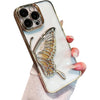 Compatible with iPhone 15 Pro Max Phone Case with Camera Lens Protector for Women Girls Luxury Electroplated Clear Glitter Quicksand Cute Cover for 15 ProMax (Rabbit Pink) - Gold Butterfly