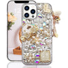 Guppy for iPhone 14 Pro Max Bling Glitter Case,Luxury Diamond Rhinestone Gemstone 3D and Flower Gemstone Pumpkin Car Tower Pendant Pearl Soft TPU Back Cover Case for Women Pink - Clear