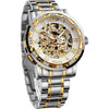 Winner Retro Manual Mechanical Skeleton Watch with Diamond and Carving Flower Craft Men Skeleton Wrist Watch Mechanical Classic Roman Number - SilverWhite
