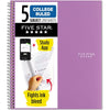Five Star Spiral Notebook + Study App, 5 Subject, College Ruled Paper, 8-1/2" x 11", 200 Sheets, Fights Ink Bleed, Water Resistant Cover, Amethyst Purple (38748) - Purple