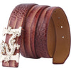 ALAKA Dragon Buckle Alligator Pattern Leather Mens Belt… - Coffee