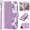ULAK Compatible with iPhone 8 Plus/7 Plus Wallet Case for Women Girls, Premium PU Leather Flip Cover with Card Holders, Kickstand Feature Protective Purse Case 5.5 Inch,Floral - PurpleGlitter