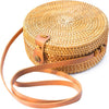 Round Straw Bag Shoulder Leather Straps | Wicker Rattan Hand Woven Crossbody Shoulder Purse Beach Bags for Women - Brown