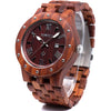 BEWELL Men's Wooden Watches Handmade Date Display Analog Quartz Luminous Wristwatch - Red Sandalwood