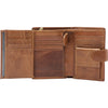 POKOFO Large RFID Genuine Leather Card Holder Trifold Wallet Snap Closure 3 ID Windows for men - Brown