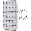MISSLO Over The Door Shoe Organizer Hanging Closet Holder Hanger Storage Bag Rack with 24 Large Mesh Pockets, Gray - White