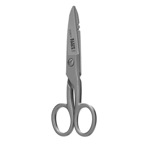 Buy now Klein Tools 2100-9 Stainless Steel Electrician Scissors, Made in USA, 5.25-Inch Free-Fall Handle Snips, Stripping Notches, Non-Slip Serrated Blade at indiglob india