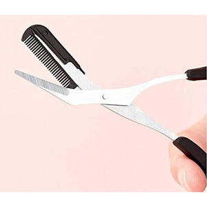 Professional Precision Eyebrow Trimmer Scissors Scissors with Comb and Non Slip Finger Grips Black Silver Tone for Men Women Hair Removal Grooming Shaping Black