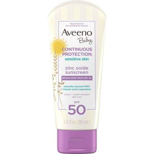 Aveeno Baby Continuous Protection Zinc Oxide Mineral Sunscreen Lotion for Sensitive Skin with Broad Spectrum SPF 50, Tear-Free, Sweat- & Water-Resistant, Travel-Size, 3 fl. Oz - My Store