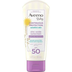 Aveeno Baby Continuous Protection Zinc Oxide Mineral Sunscreen Lotion for Sensitive Skin with Broad Spectrum SPF 50, Tear-Free, Sweat- & Water-Resistant, Travel-Size, 3 fl. Oz - My Store