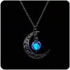 Aimimier Luminous Moon Necklace Stone Pendant Necklace Halloween Fluorescent Necklace Glow in The Dark Accessories for Women - Blue
