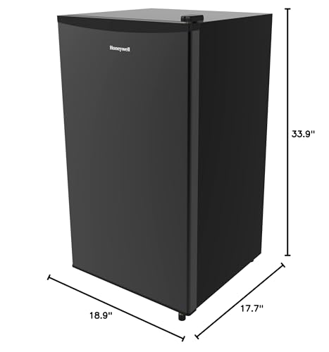 Buy now Honeywell Compact Refrigerator 3.3 Cu Ft Mini Fridge with Freezer, Single Door, Low noise, Removable Shelves, for Bedroom, Office, Dorm with Adjustable Temperature Settings, Black at indiglob india
