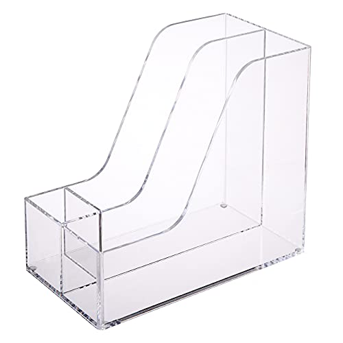 Buy now SANRUI Acrylic File Organizer with Pencil Holder Multi-Functional Clear Desk Accessories Organizer with 2 Slot Magazine Book Sorter Holder , 3 Compartments at indiglob india